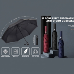 Automatic Open and Close 3 Folding Umbrella Dia. 105cm with 12 Fiber Glass Rib (3ea Mixed Color)