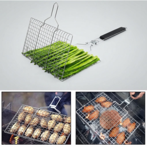 BBQ Stainless Steel Grill Basket Folding with Handle 32x22cm