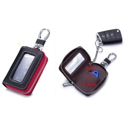 Genuine Leather Smart Car Key Case Chrome-plated Holder Black with Red Zipper Genuine Leather Smart Car Key Case Chrome-plated Holder Black with Red Zipper
