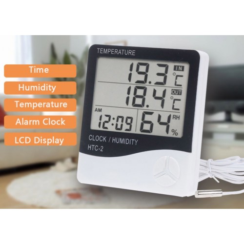 Digital Alarm Clock, Humidity and Temperature with the 1 meter long temperature Probe HTC2