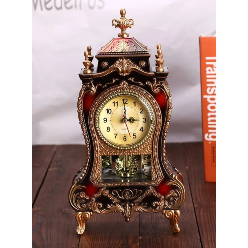 Antique Style Desk Clock with 12 Music Hourly Chiming Clock Height 28.5cm Red Chestnut- No DC