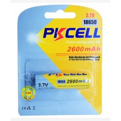 PKCELL Lithum-Ion Rechargeable Battery High Cap 3.7V 18650 2600mAh 1ea/Card