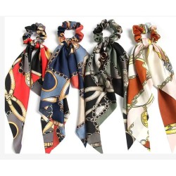 Silk Bow Elastic Hair Band with Long Tail (12ea/3 color mixed/Pack)