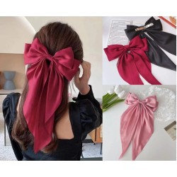 Fashion Chiffon Ribbon with Long Tail Hair Clip (12ea/3 Color Mixed/ Pack)