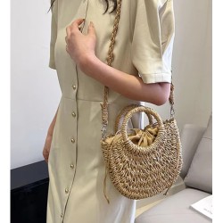 Rattan Half Moon Shoulder Handbag 23 x 19 x 8cm