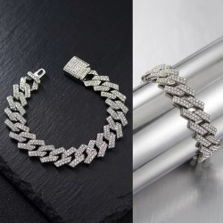 14MM Iced Prong Link Cuban Chain Bracelets 20cm for Men Women Full Rhinestones