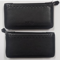 Gaofan Genuine Leather Long Walllet with Zipper (10.5x20cm) Black WW1911B