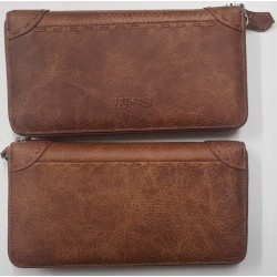 Gaofan Genuine Leather Long Walllet with Zipper (10.5x20cm) Brown WW1911R
