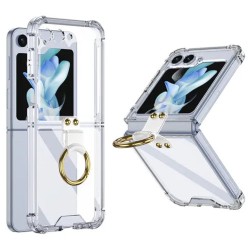 Z Flip 7 Transparent Hybrid Shock Proof Case with Gold Finger Ring - No DC Z Flip 7 Transparent Hybrid Shock Proof Case with Gold Finger Ring - No DC
