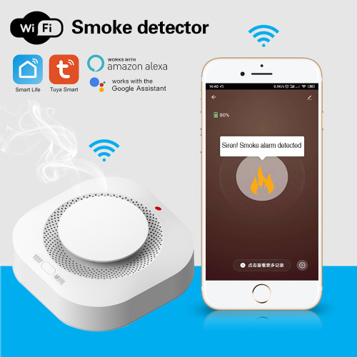 Tuya Wifi Smoke Detector Sensor 90DB Alarm Fire operated with Mobile phone - No DC