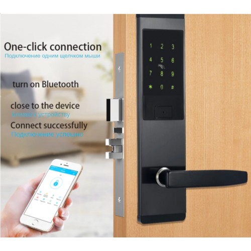 Smart Door lock with fingerprint lock, smart card, password and key operated with Smart Phone - No DC Smart Door lock with fingerprint lock, smart card, password and key operated with Smart Phone - No DC