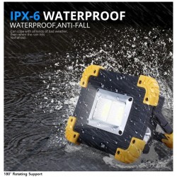 Portable Led Work Light 100 Watt for Outdoor with Two 18650 Rechargeable Battery (No DC)