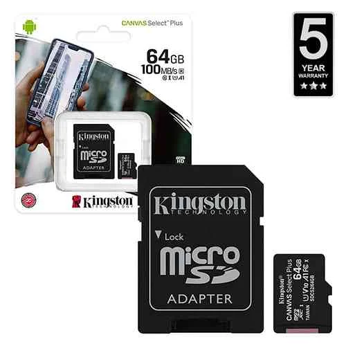 Kingston 64GB Micro SD Card High Speed 100MB/s for Camera Reccording - No DC