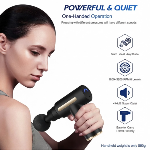 Ultra Quiet and Light Rechargeable Massage Gun 4 Power Level with1800mAh Battery
